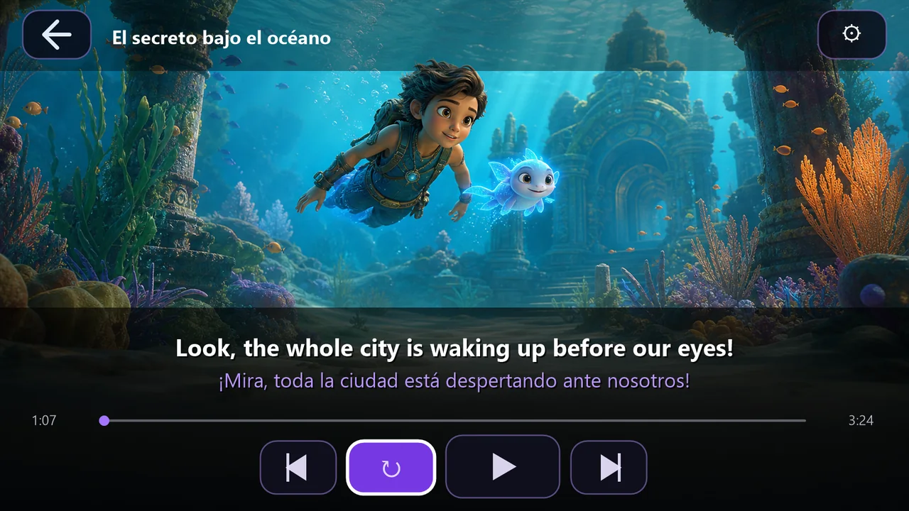 Reproductor DualSub para Android TV con subtítulos en dos idiomas y controles de frase