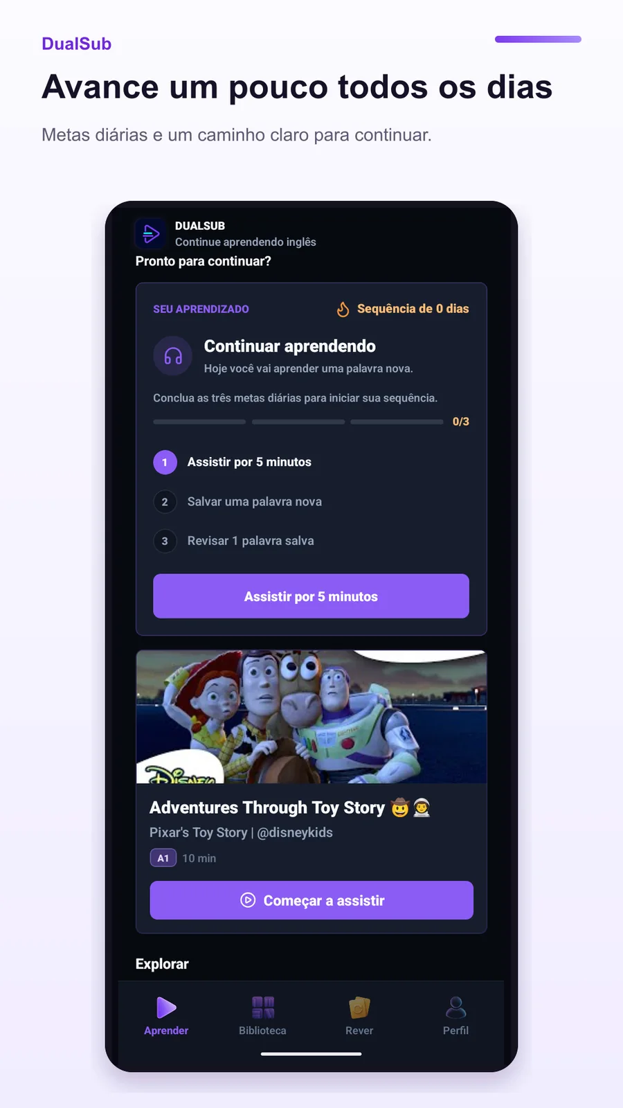 Controles do DualSub para repetir e navegar entre frases